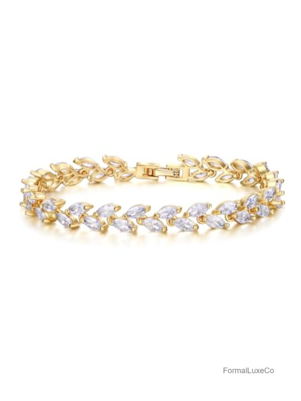 Cubic Zirconia Tennis Bracelet Gold-Tone Box Chain Wedding Bridal Jewelry Gift